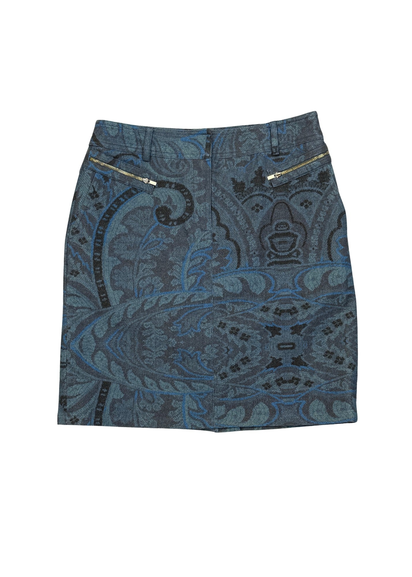 Pre-loved Blue Jacquard Print Mini Skirt - Size S