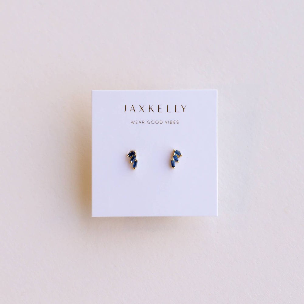 Offset Trio - Sapphire - Gold Earrings