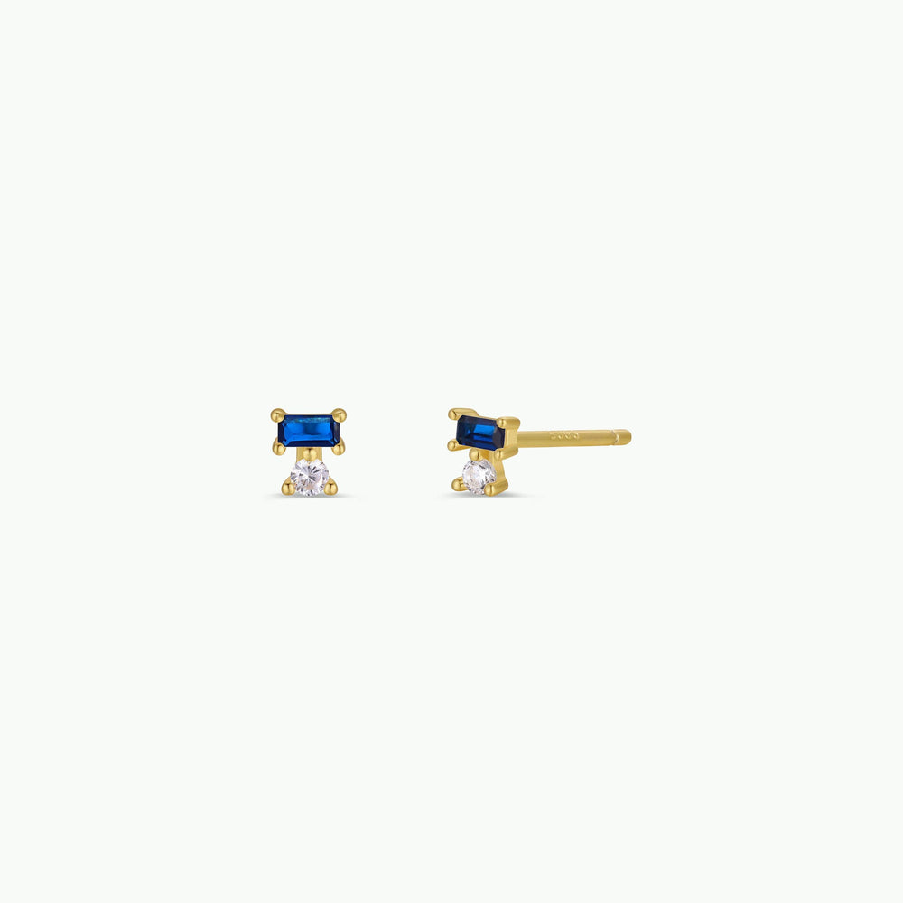 Double Stud Stack - Sapphire - Gold Earrings