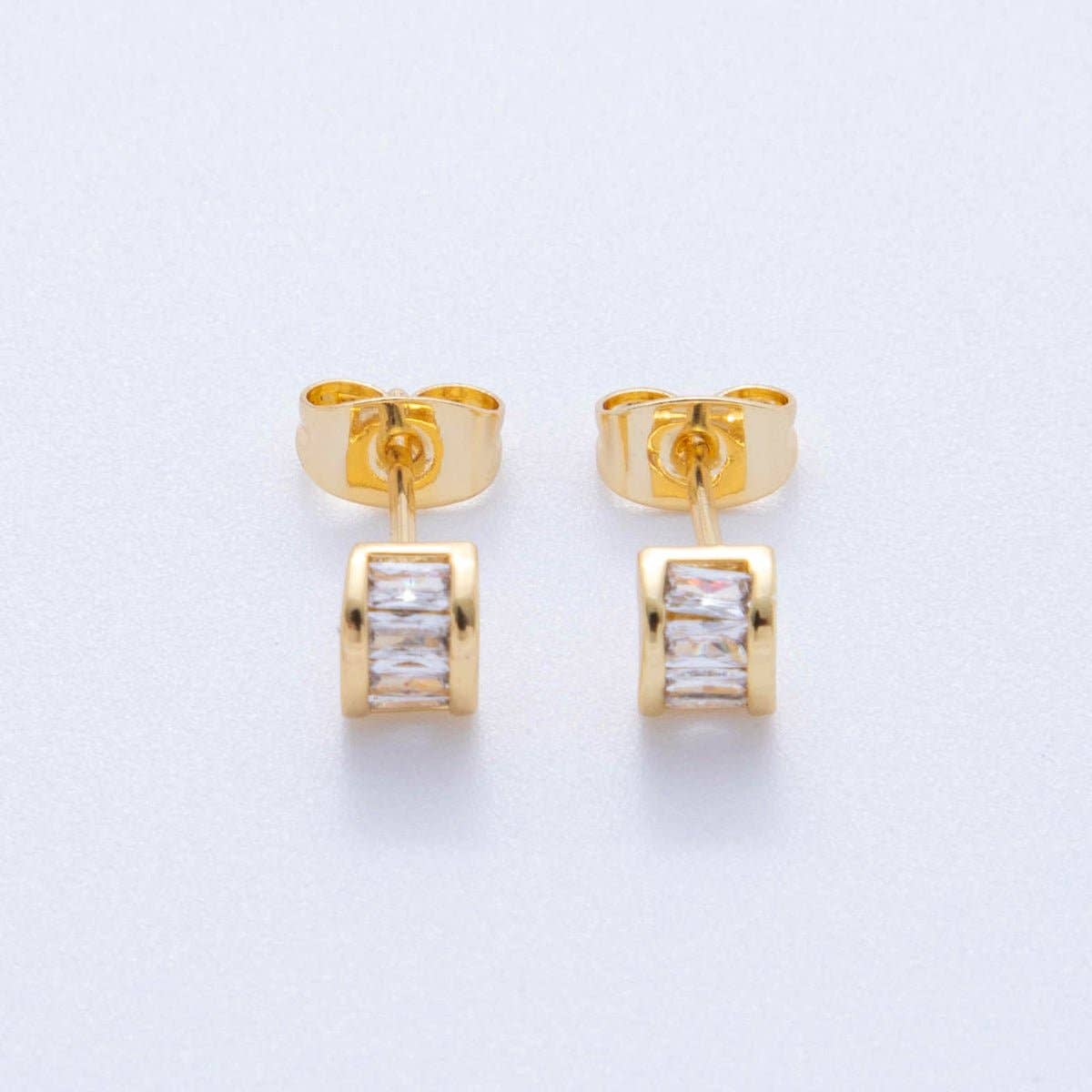 18K Gold Filled Clear Baguette Cube CZ Box Stud Earrings