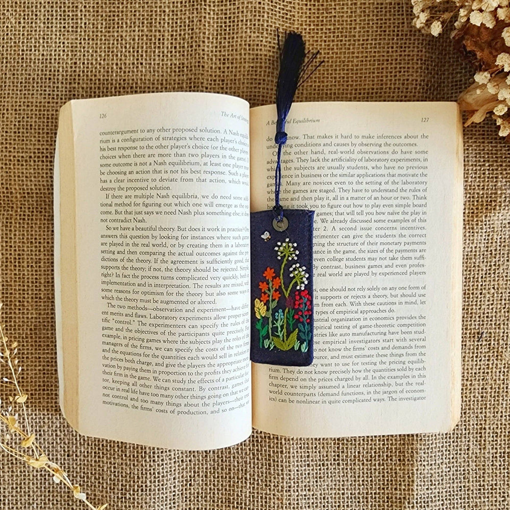 Linen Bookmark With Cute Floral Embroidery