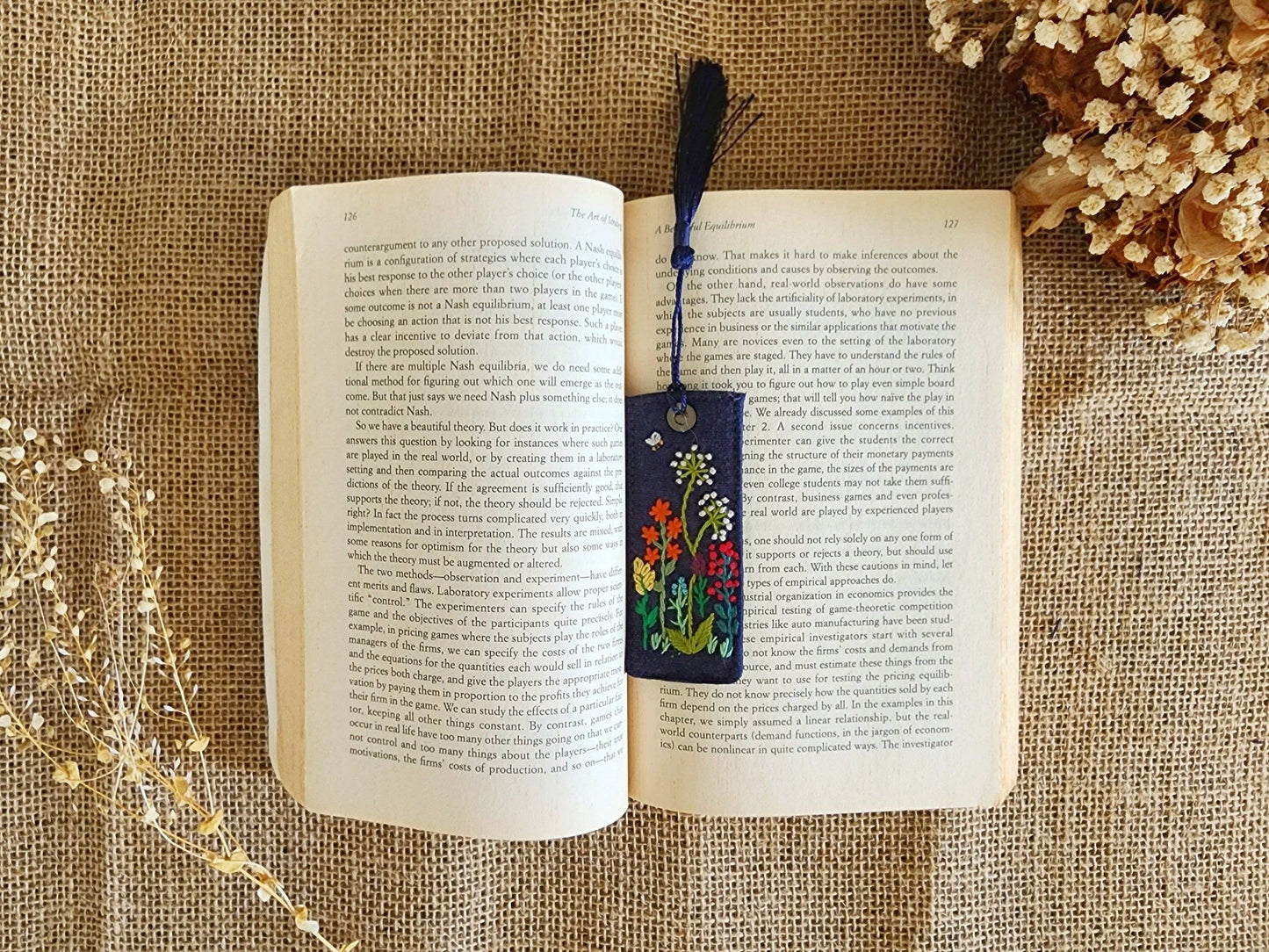 Linen Bookmark With Cute Floral Embroidery
