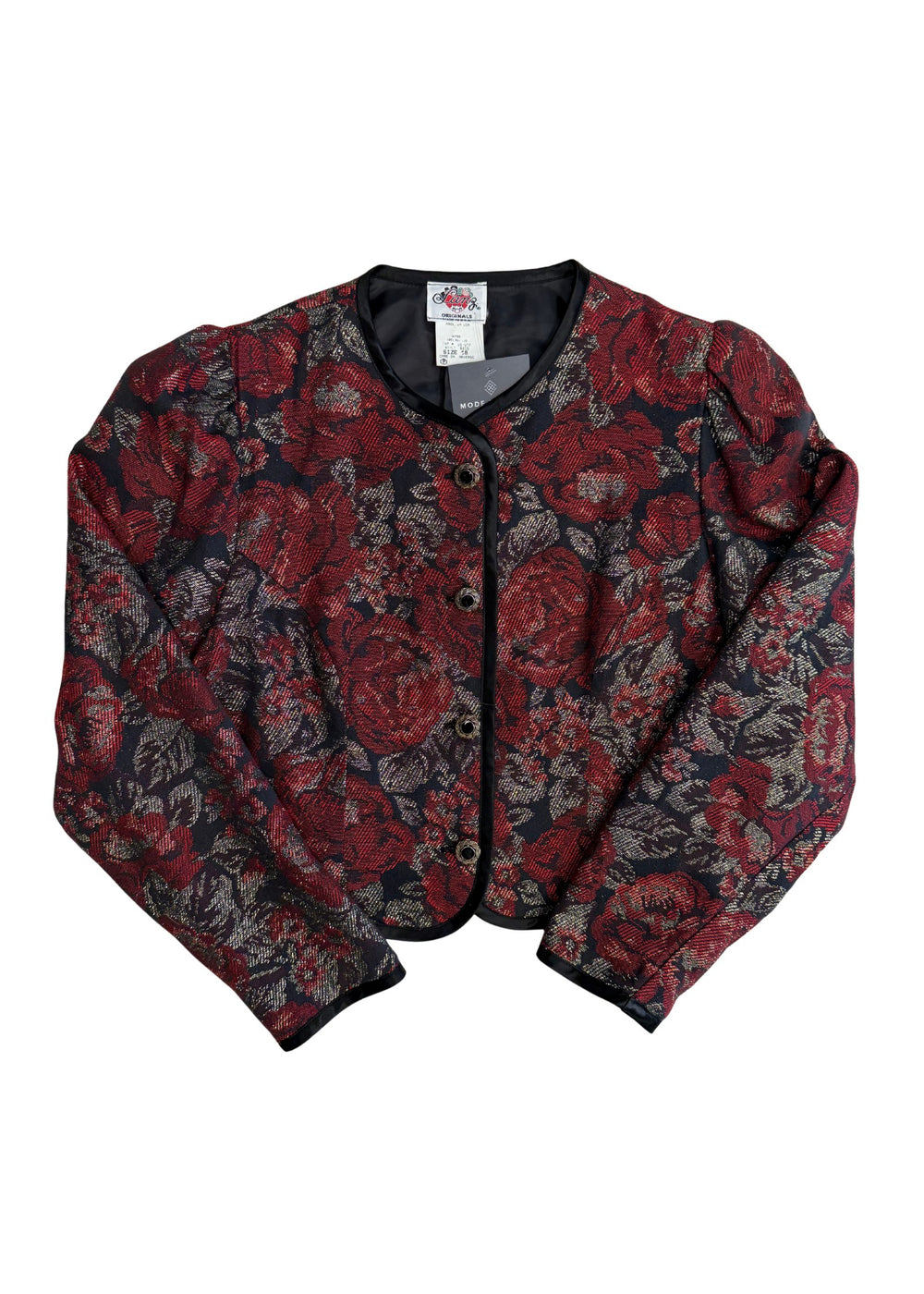 Vintage Lang Red Rose Crop Jacket - Size XL