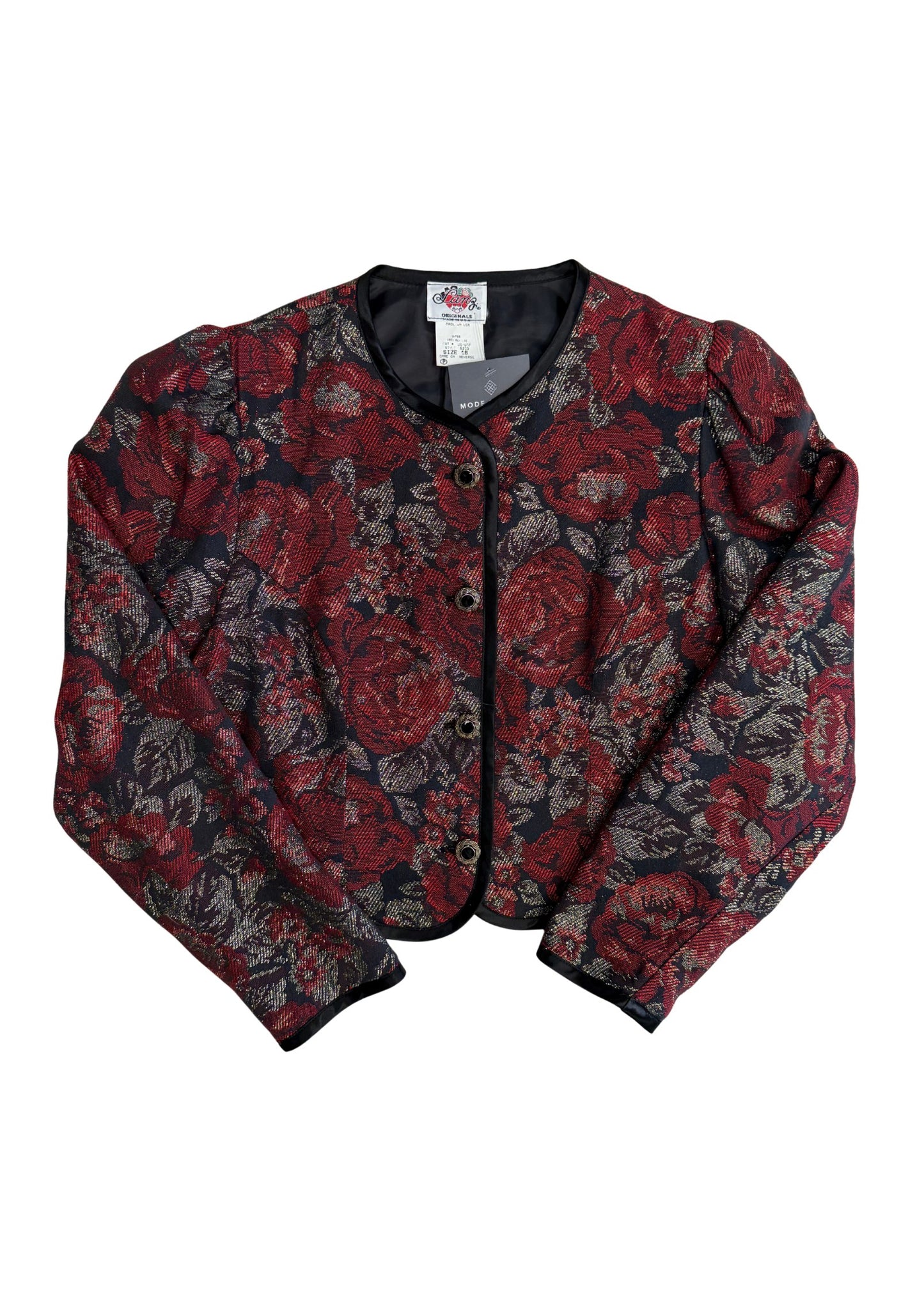 Vintage Lang Red Rose Crop Jacket - Size XL