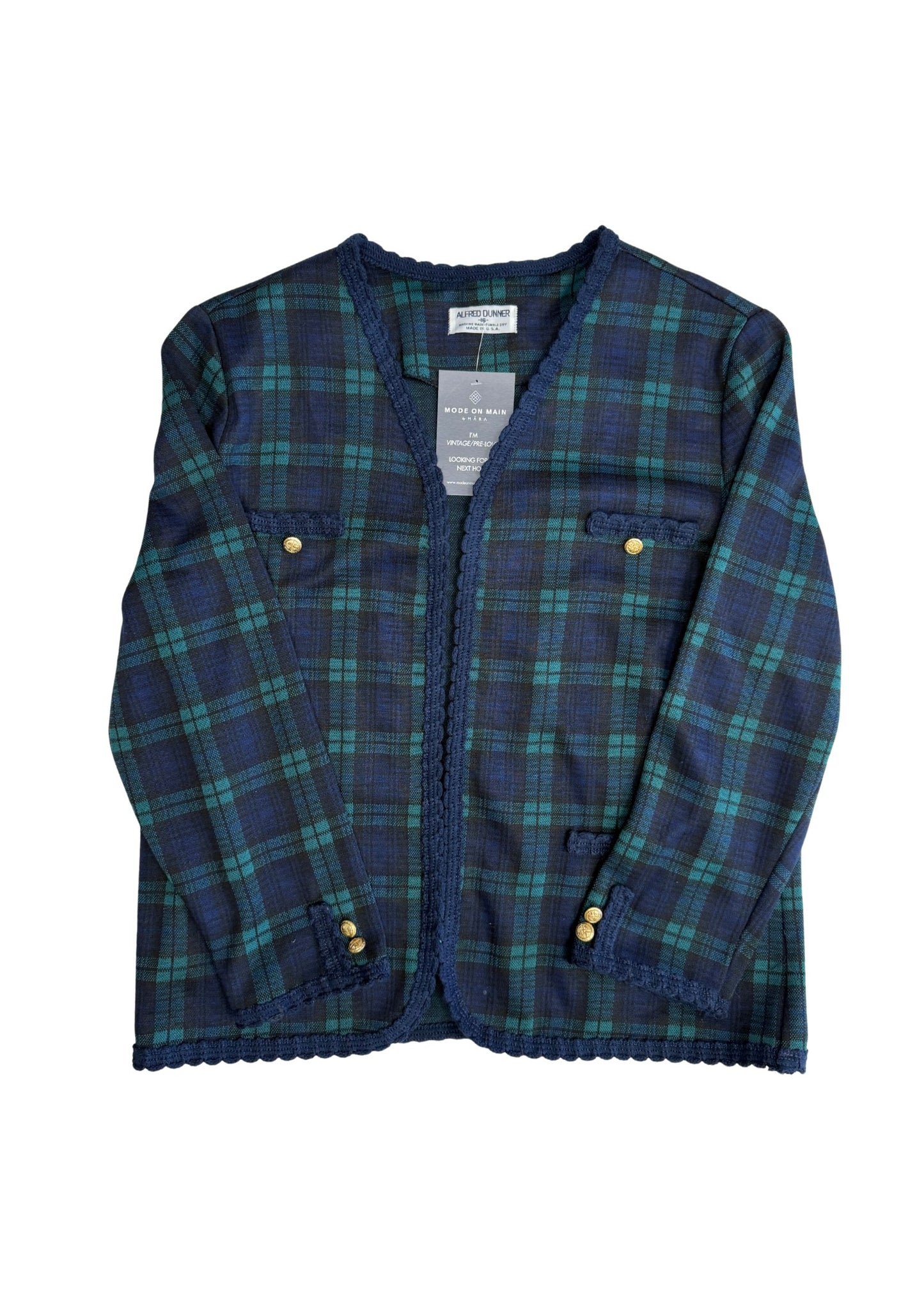 Vintage Alfred Dunner Navy and Green Plaid Jacket - Size 2XL