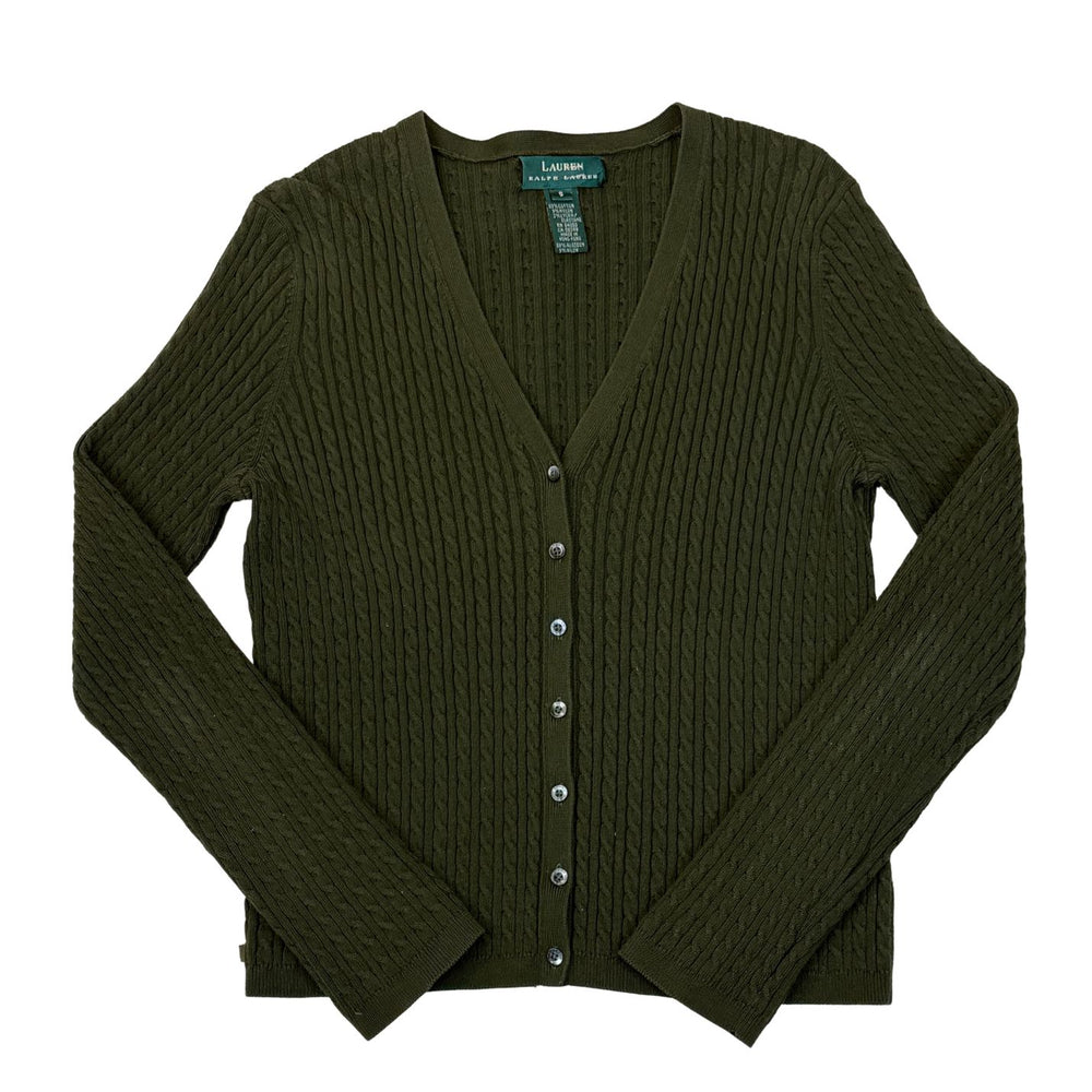 Pre-loved Lauren Ralph Lauren Olive Green.Braided Cardigan - Size S