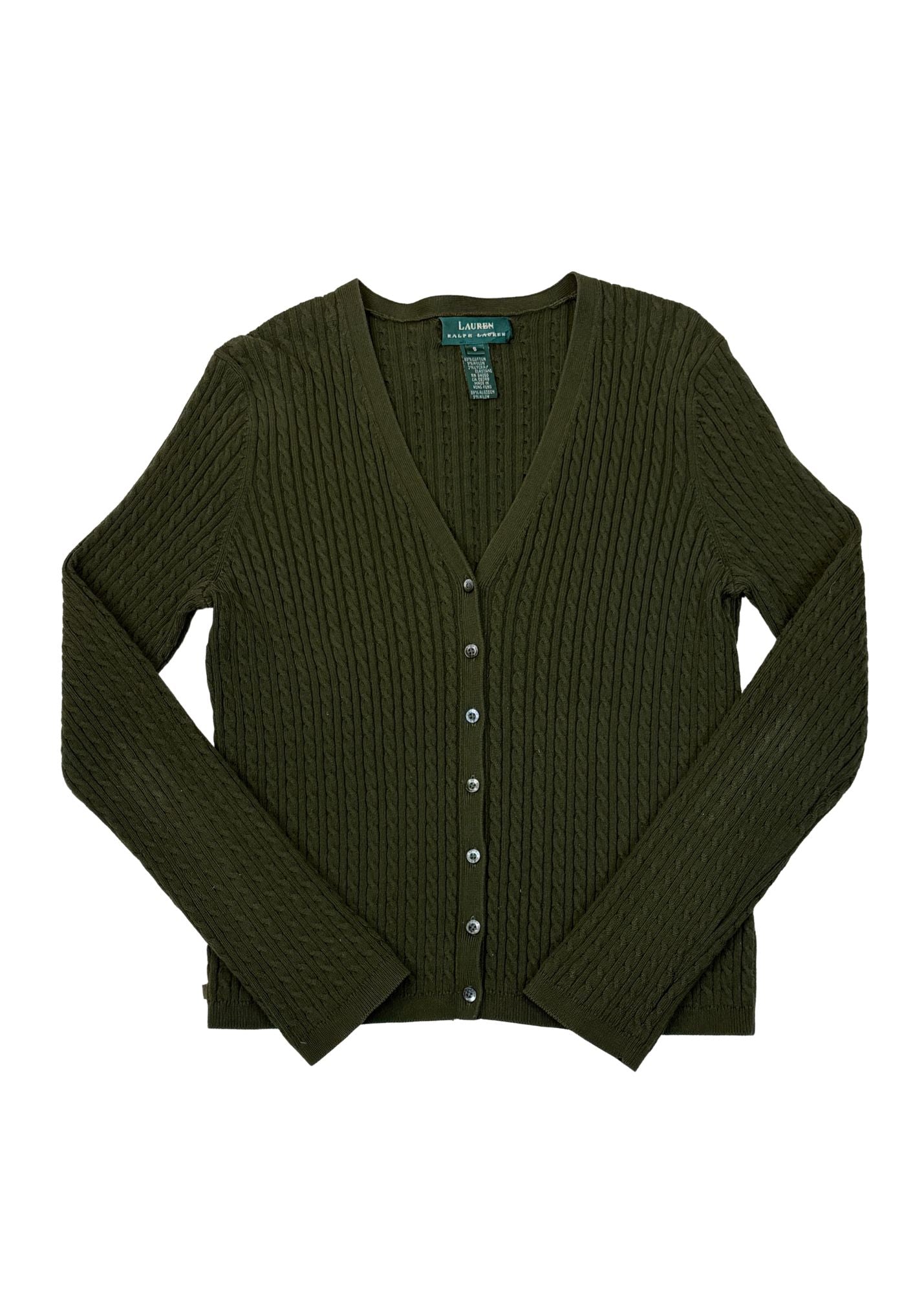 Pre-loved Lauren Ralph Lauren Olive Green.Braided Cardigan - Size S