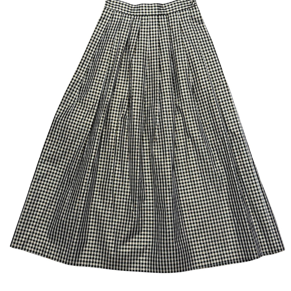 Pre-loved Metallic Black & White Checked Midi Skirt - Size XS/S