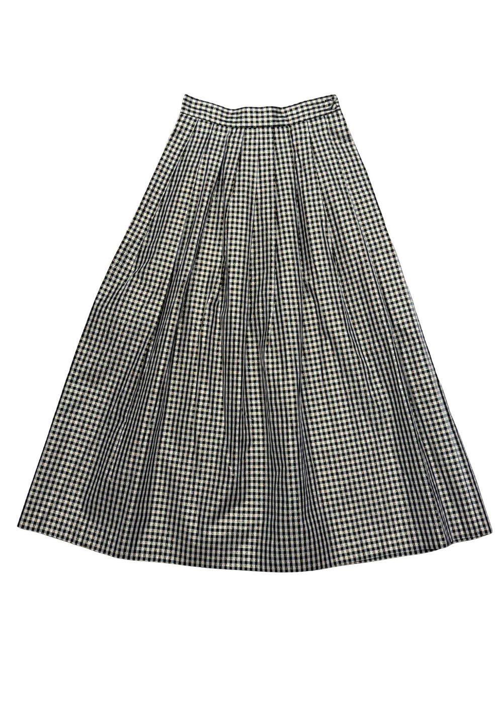 Pre-loved Metallic Black & White Checked Midi Skirt - Size XS/S