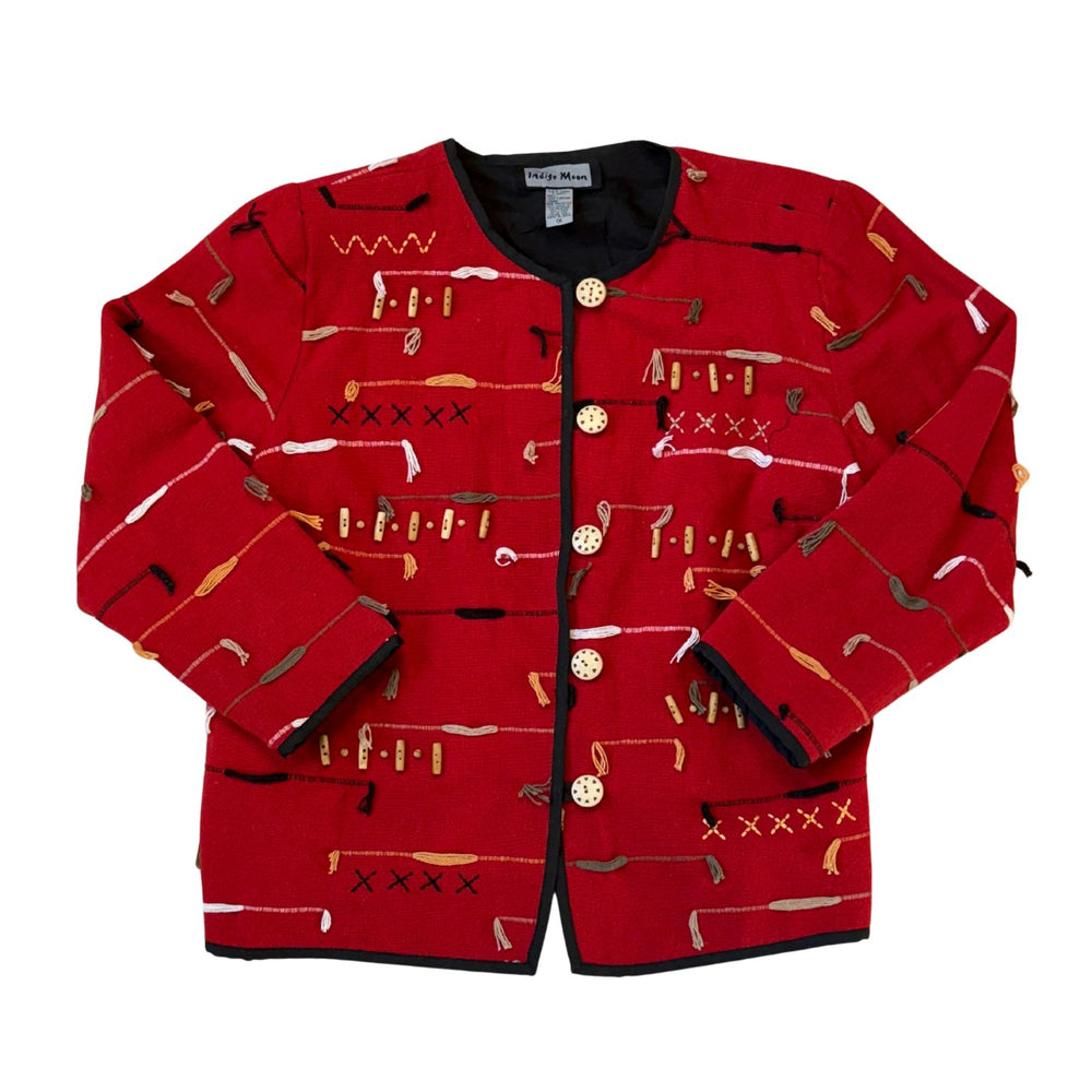 Vintage 1990’s Indigo Moon Red Embroidered Jacket - Size L