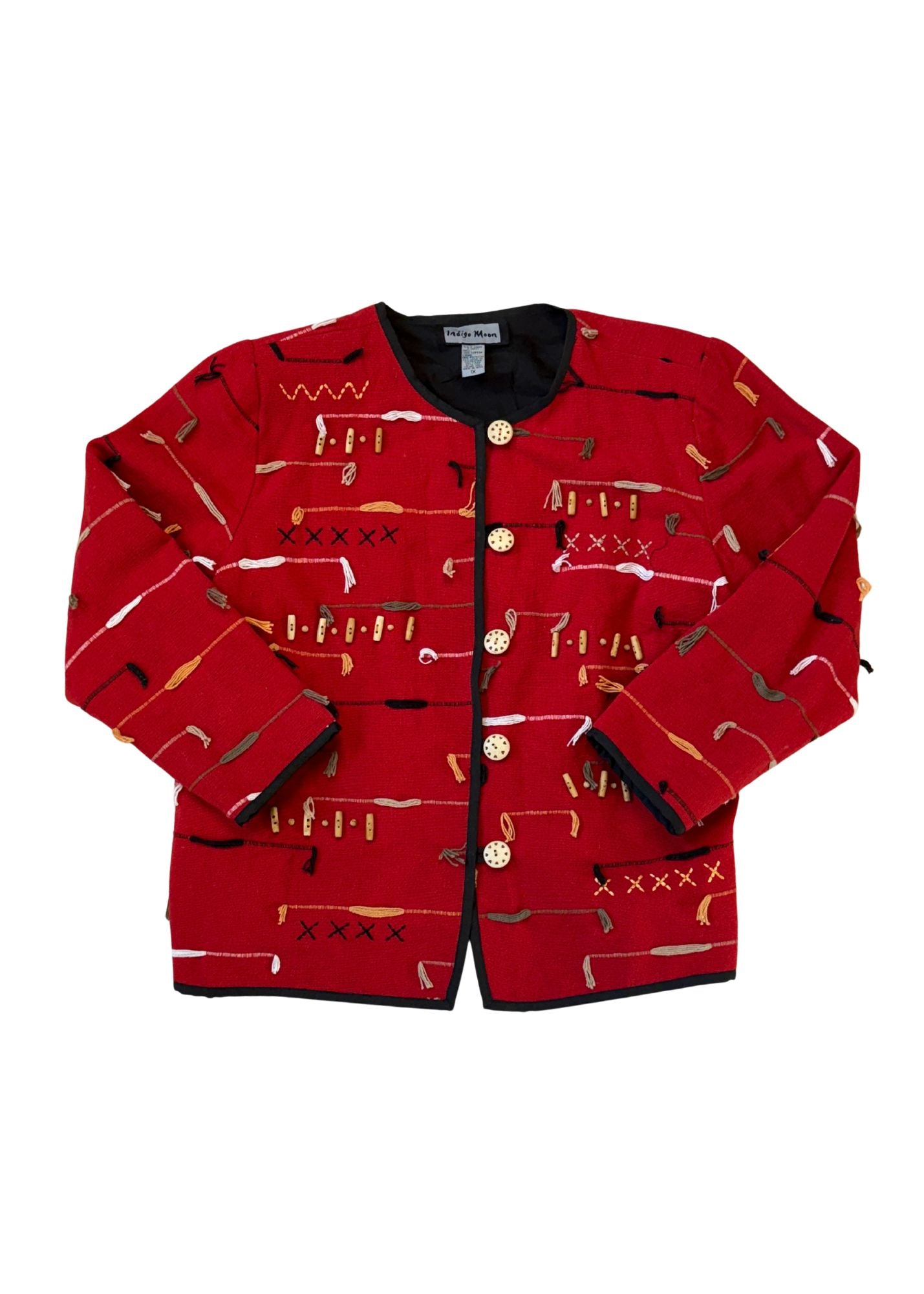 Vintage 1990’s Indigo Moon Red Embroidered Jacket - Size L
