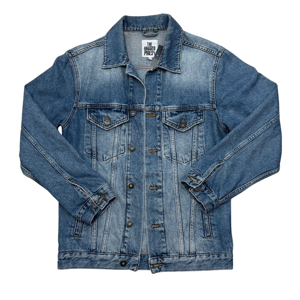 Pre-loved ‘don’t care’ Embroidered Denim Jacket - Size S