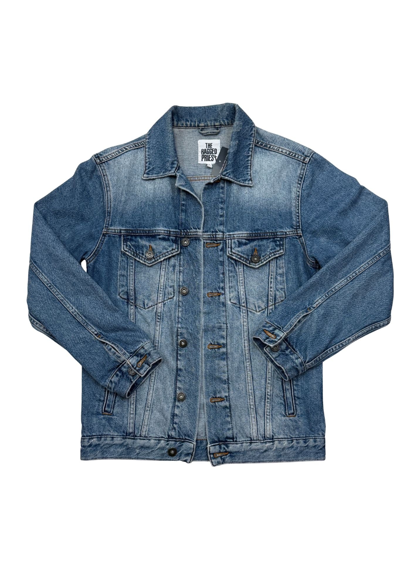 Pre-loved ‘don’t care’ Embroidered Denim Jacket - Size S