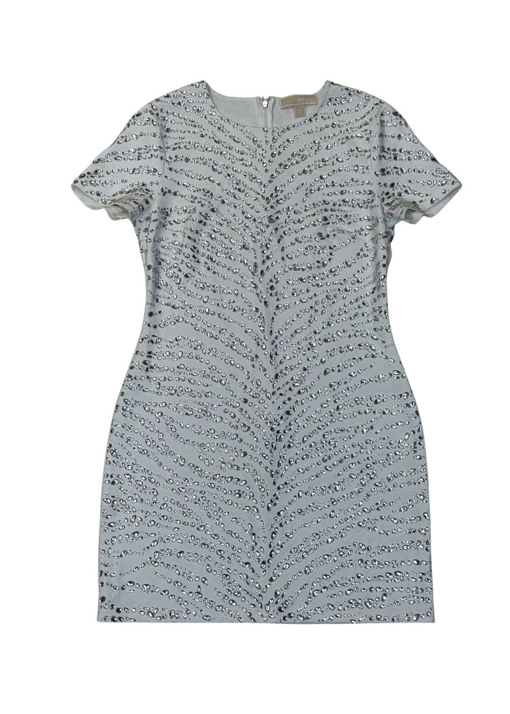 Pre-loved Michael Kors White Zebra Pattern Clear Crystal Embellished Dress - Size M