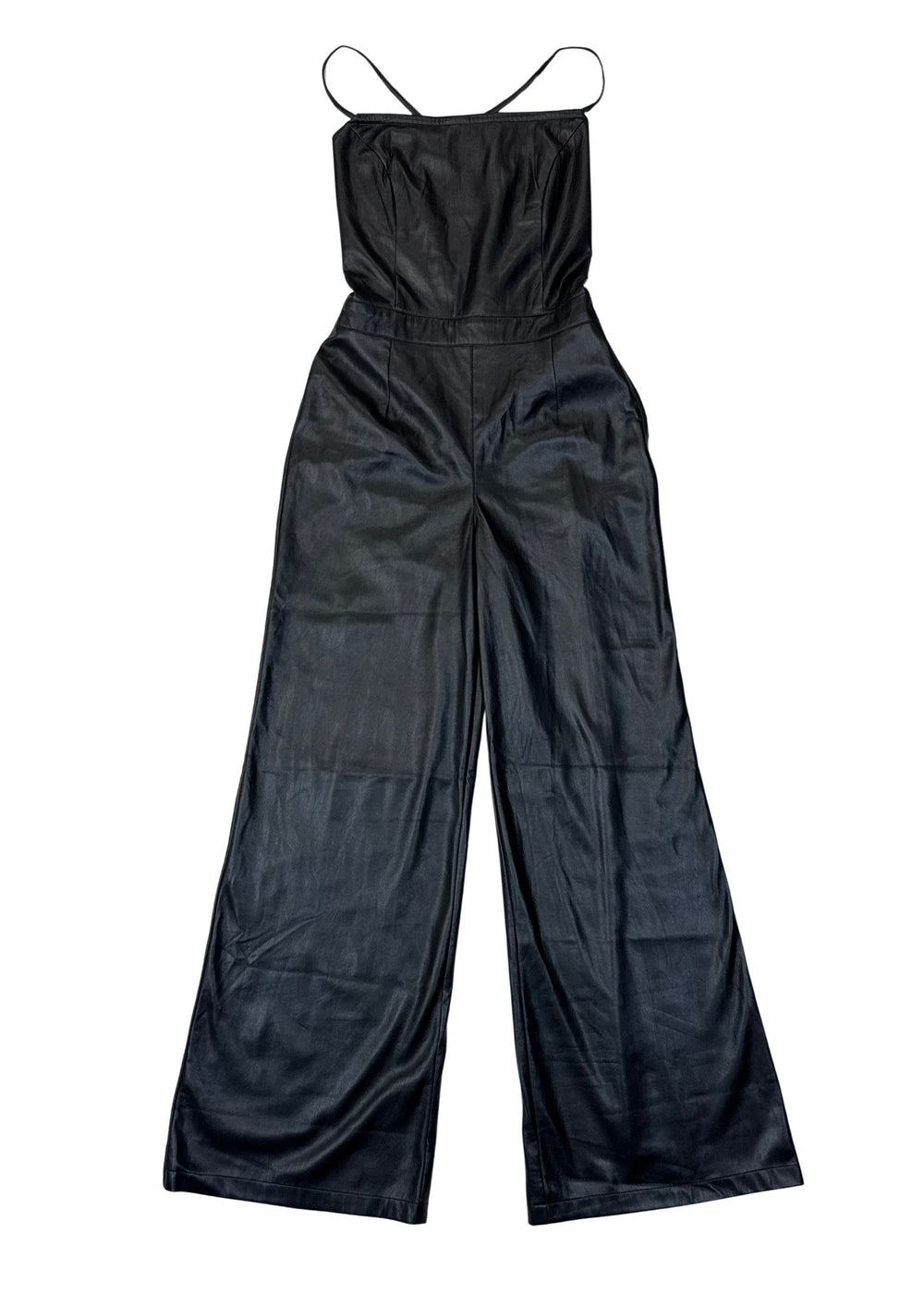 Pre-loved Good American Vegan Leather Lace-Up Back Jumpsuit - Size S