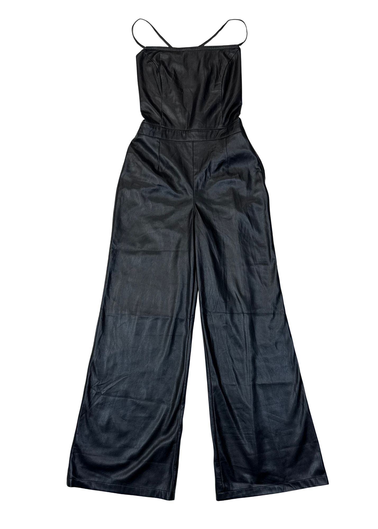 Pre-loved Good American Vegan Leather Lace-Up Back Jumpsuit - Size S