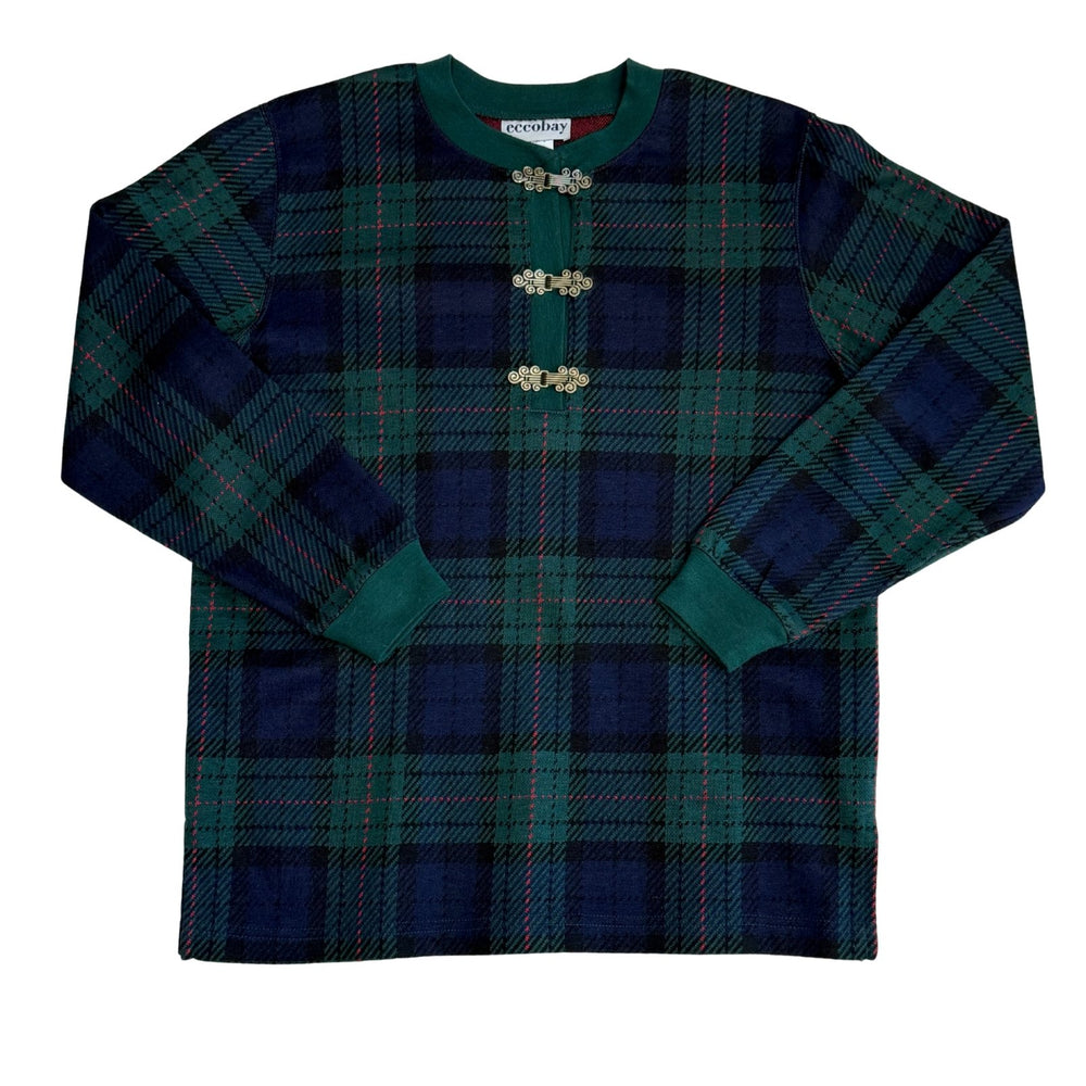Pre-loved Navy and Green Plaid Sweater with Clasps - Size M