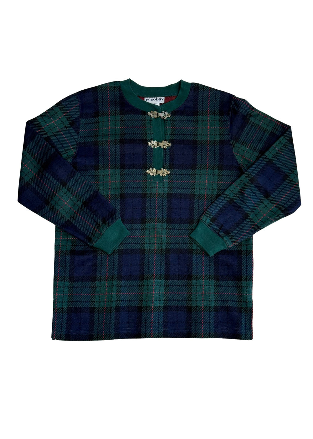 Pre-loved Navy and Green Plaid Sweater with Clasps - Size M