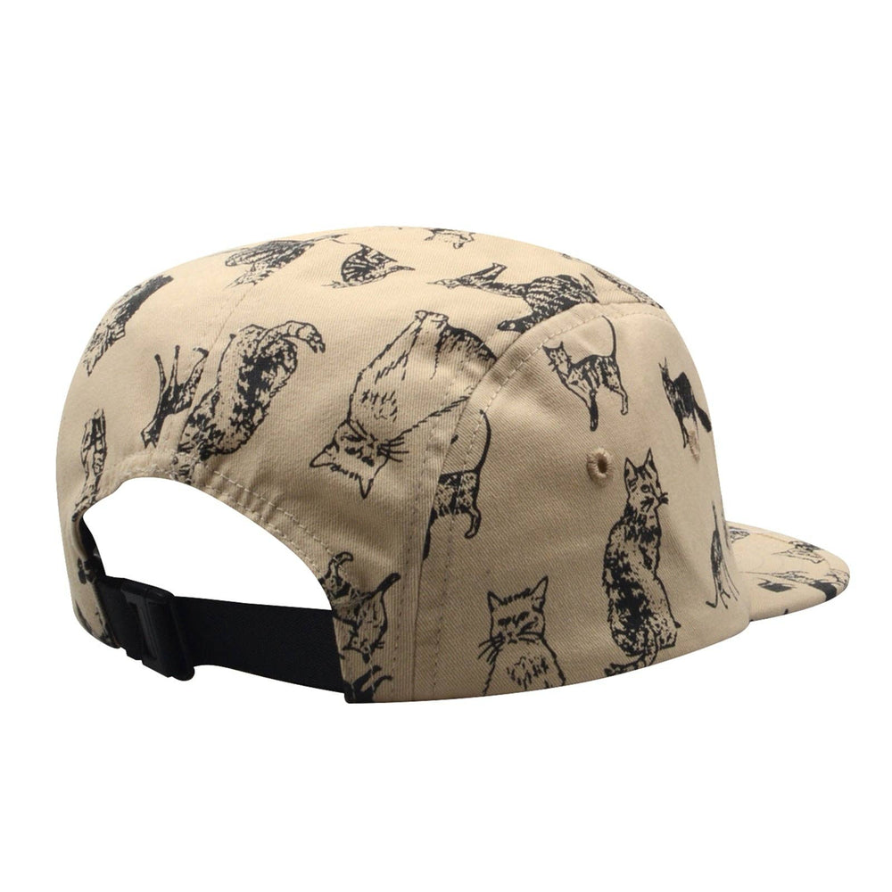 HatPhile Kitten Kitty Cat Cotton 5-Panel Hat – Khaki with Black Cats