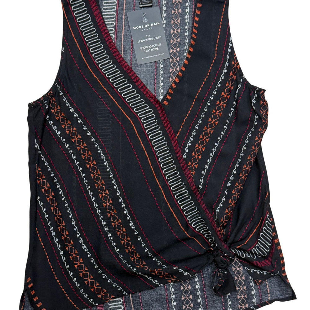 Pre-loved Black Red & Orange Patterned Top - Size S