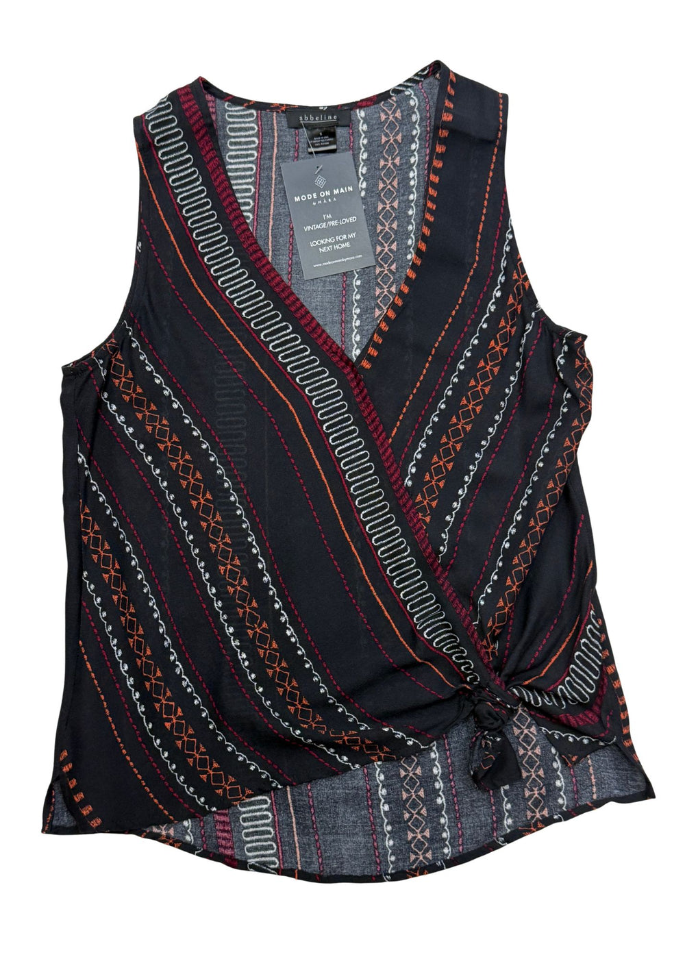 Pre-loved Black Red & Orange Patterned Top - Size S