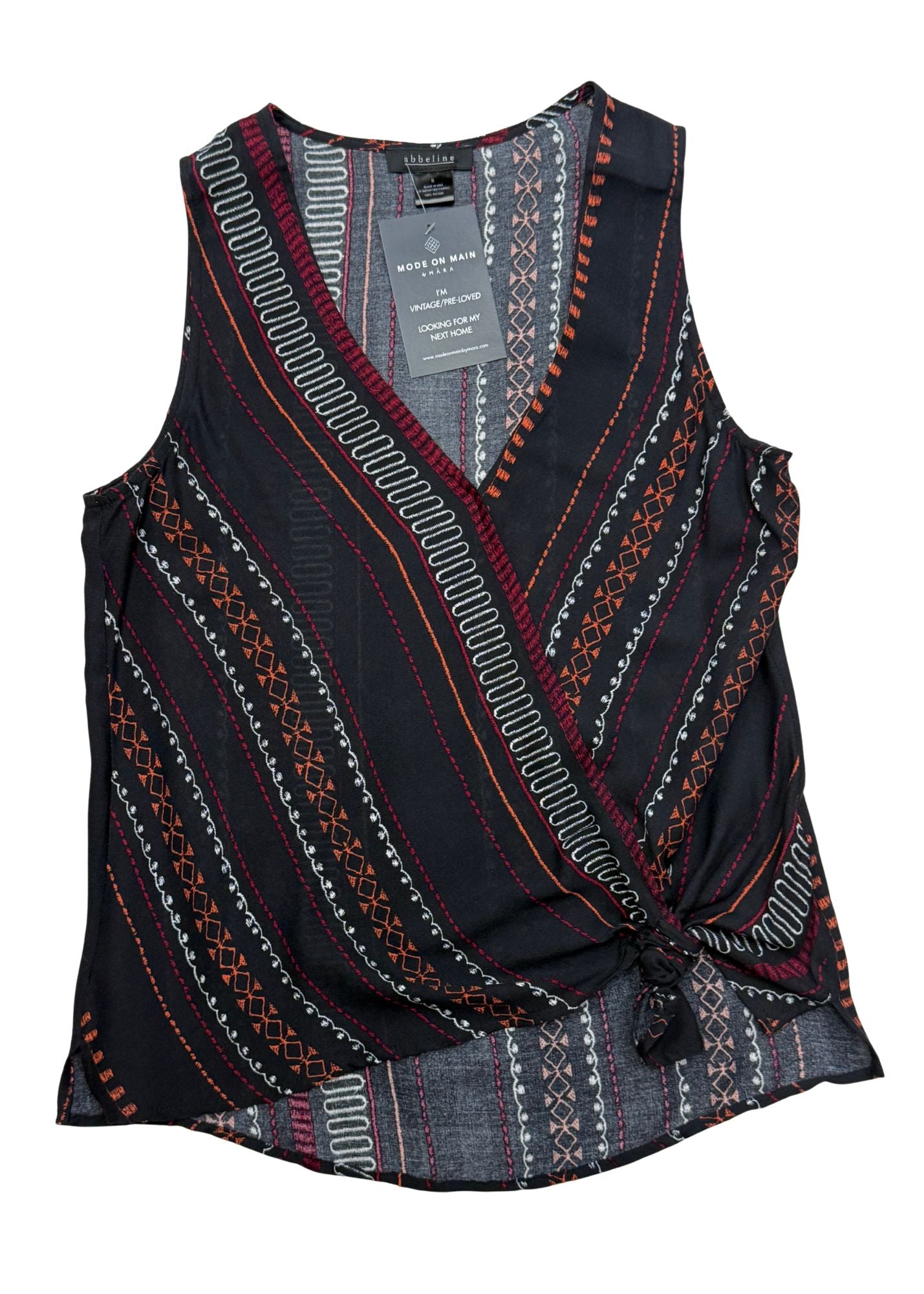 Pre-loved Black Red & Orange Patterned Top - Size S