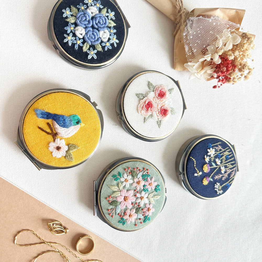 
                      
                        Floral Embroidered Round Jewelry/Pill Box With Mirror
                      
                    