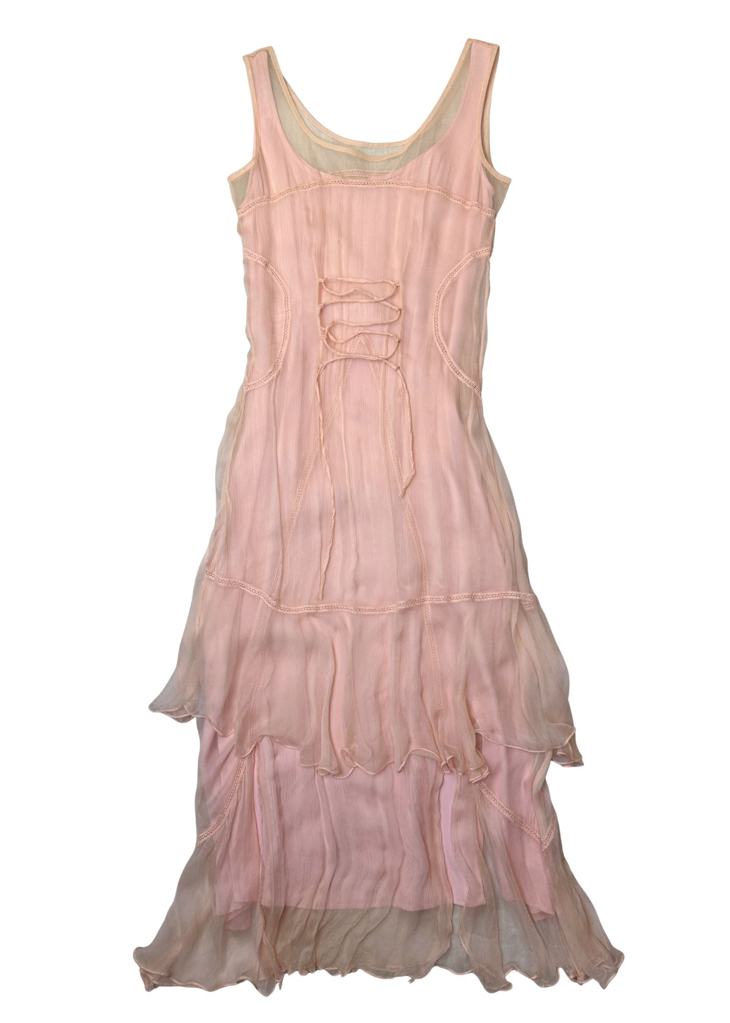 Vintage Light Pink Sleeveless Rosette Dress - Size S
