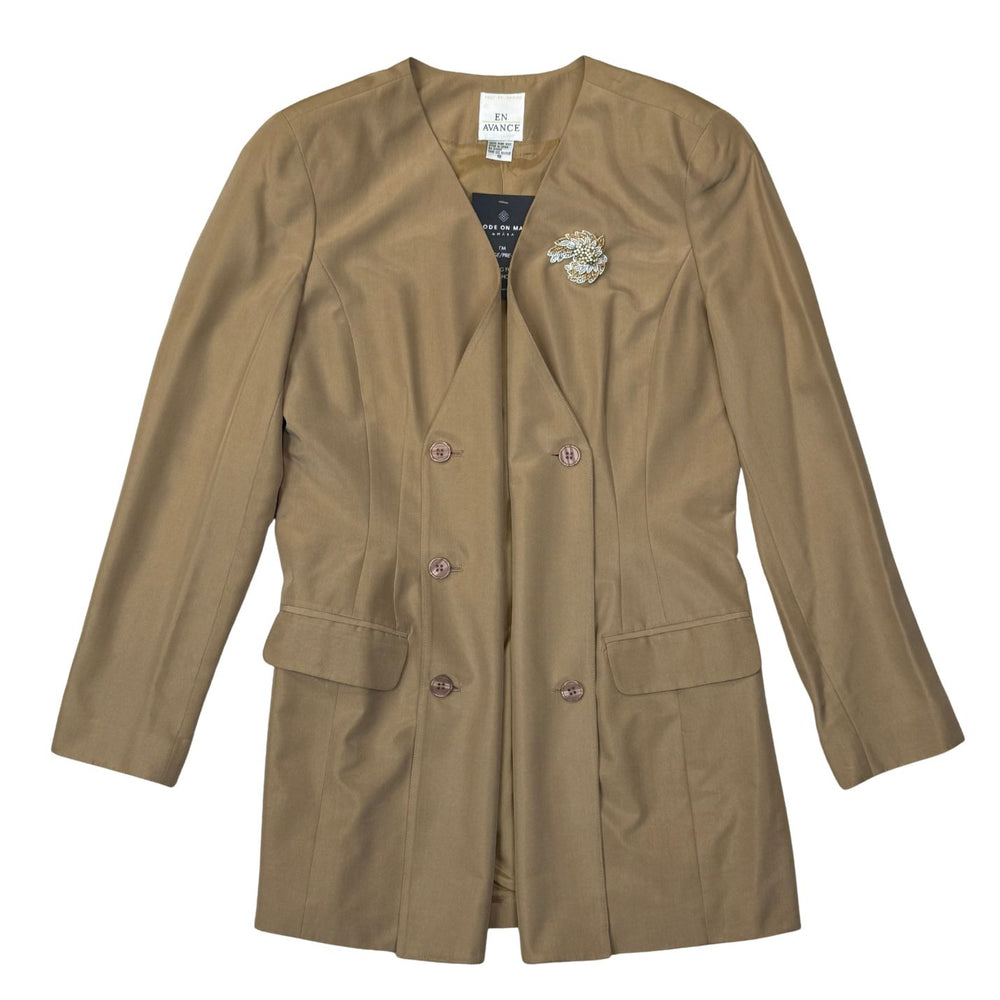 Vintage En Avance Silk Tan Silk Blazer with Pin - Size L