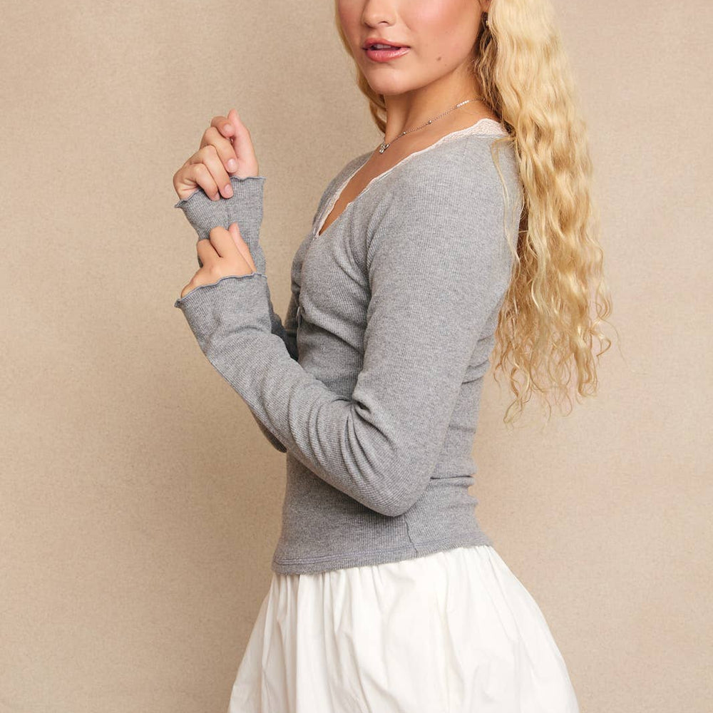 
                      
                        Round Neckline Top With Long Sleeve and Buttons
                      
                    