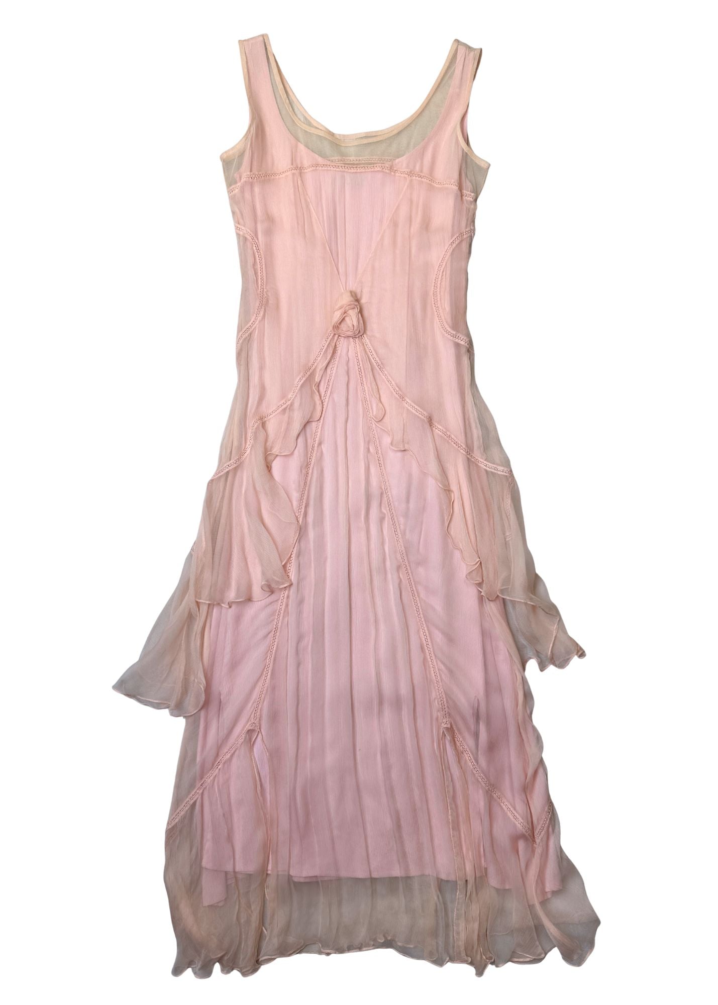 Vintage Light Pink Sleeveless Rosette Dress - Size S