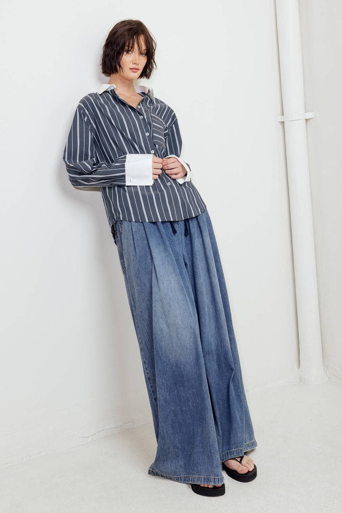 
                      
                        Anne Charcoal Striped Woven Top
                      
                    