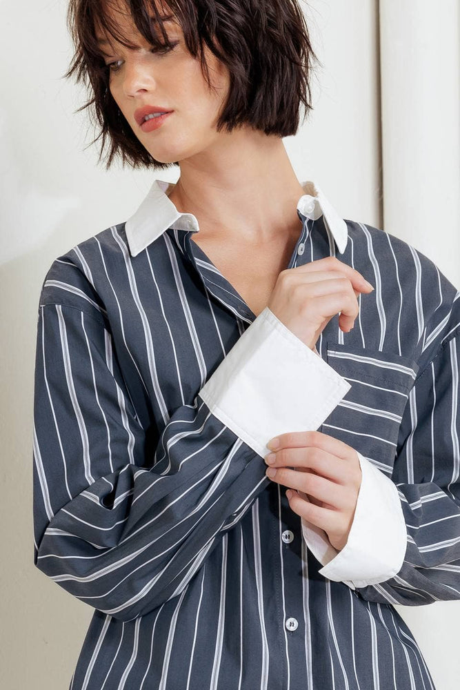 
                      
                        Anne Charcoal Striped Woven Top
                      
                    