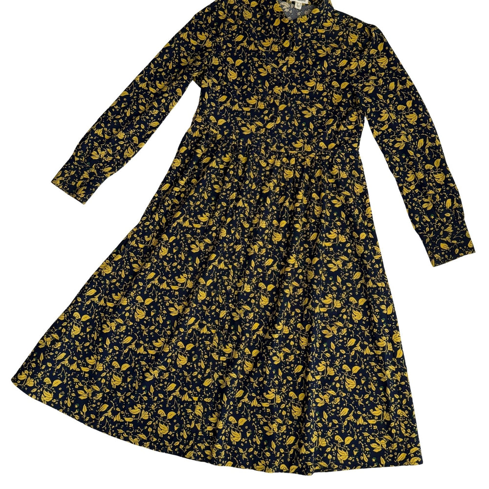 Pre-loved Navy & Yellow Floral Midi Dress - Size M