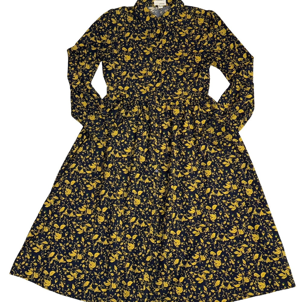 Pre-loved Navy & Yellow Floral Midi Dress - Size M