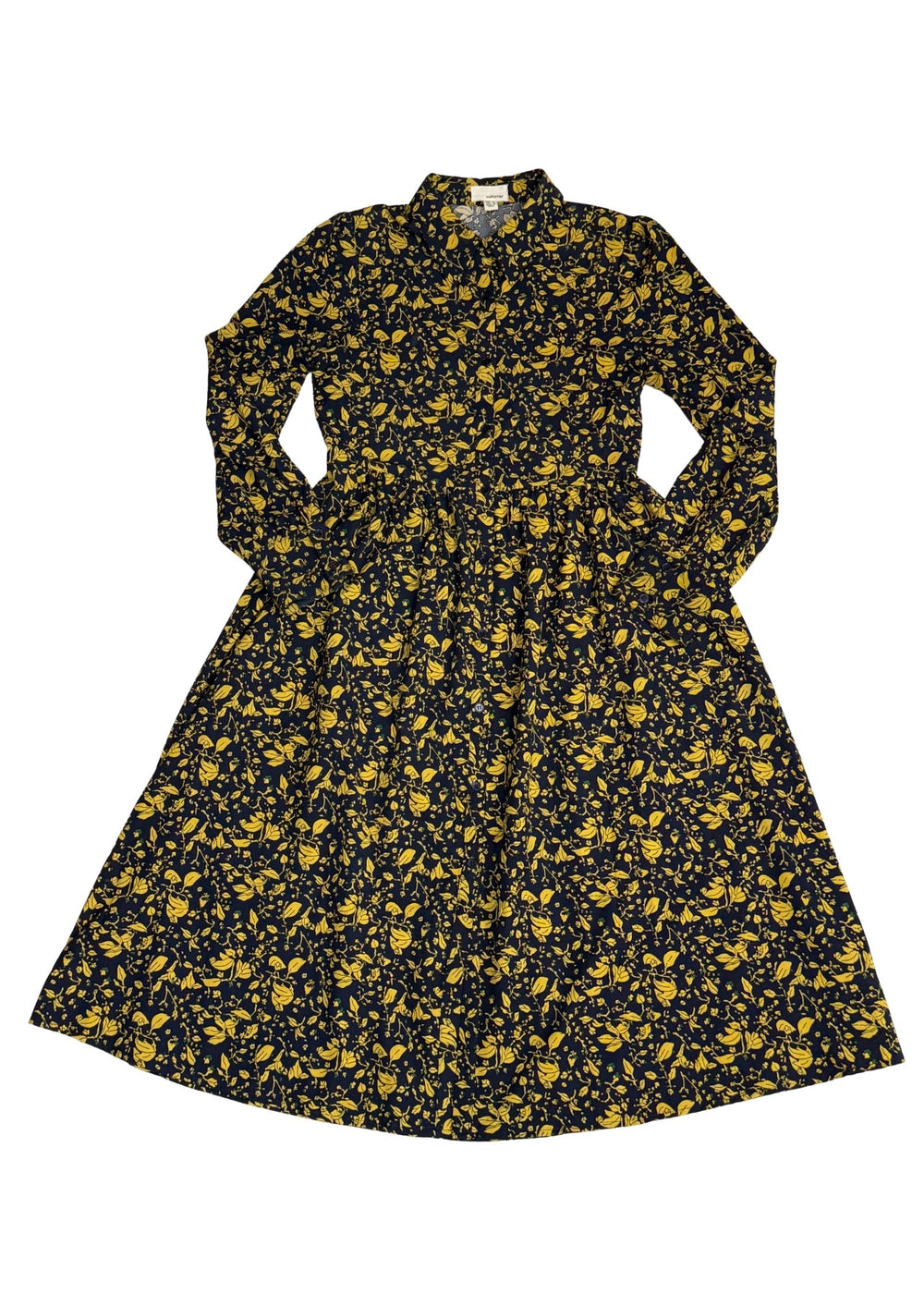 Pre-loved Navy & Yellow Floral Midi Dress - Size M
