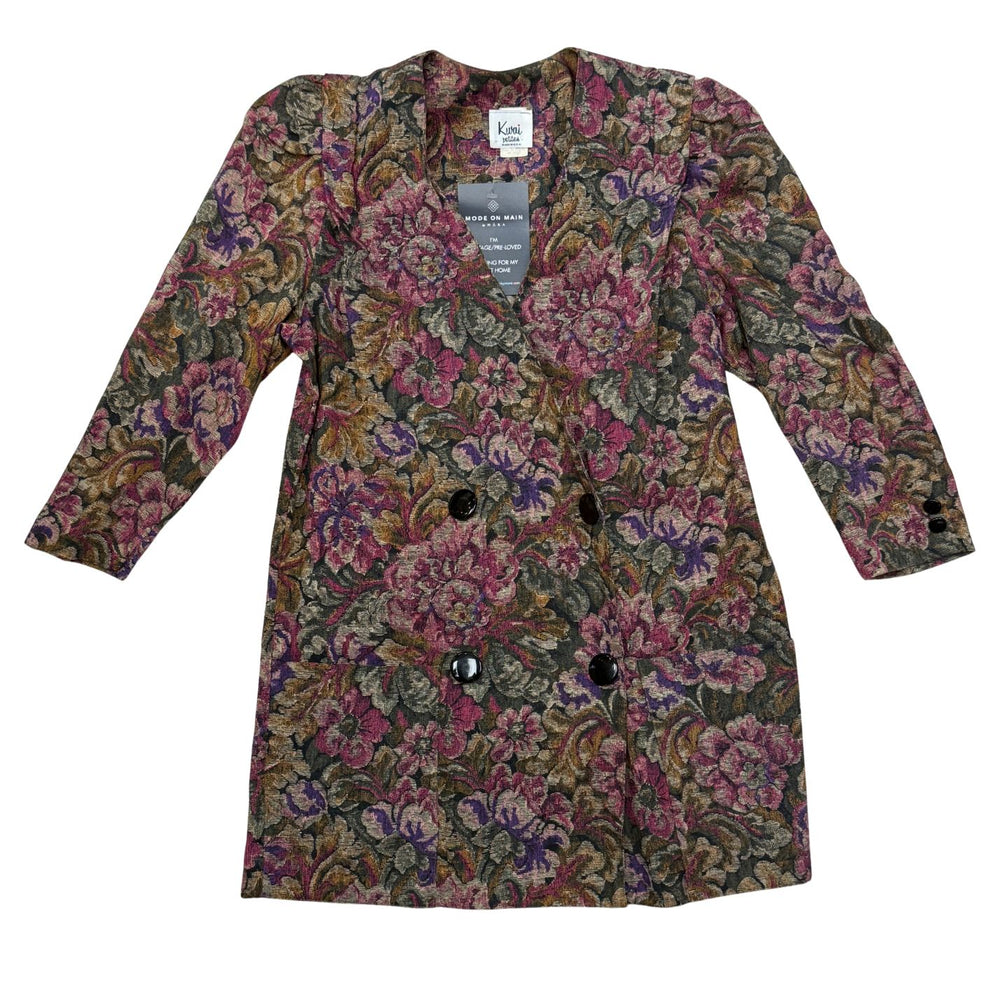 Vintage Floral Print Double Breasted Blazer - Size S
