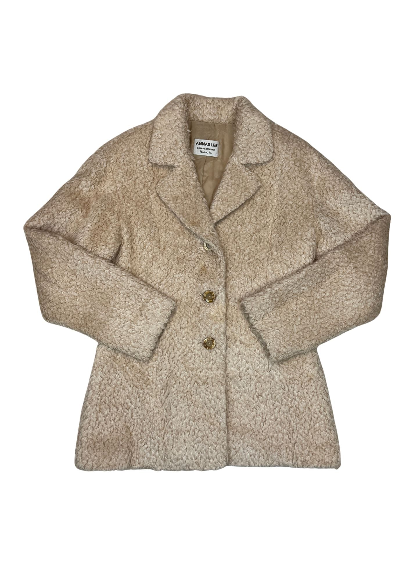 Vintage Anna Lee Custom Designer Cream Teddy Coat - Size XXL