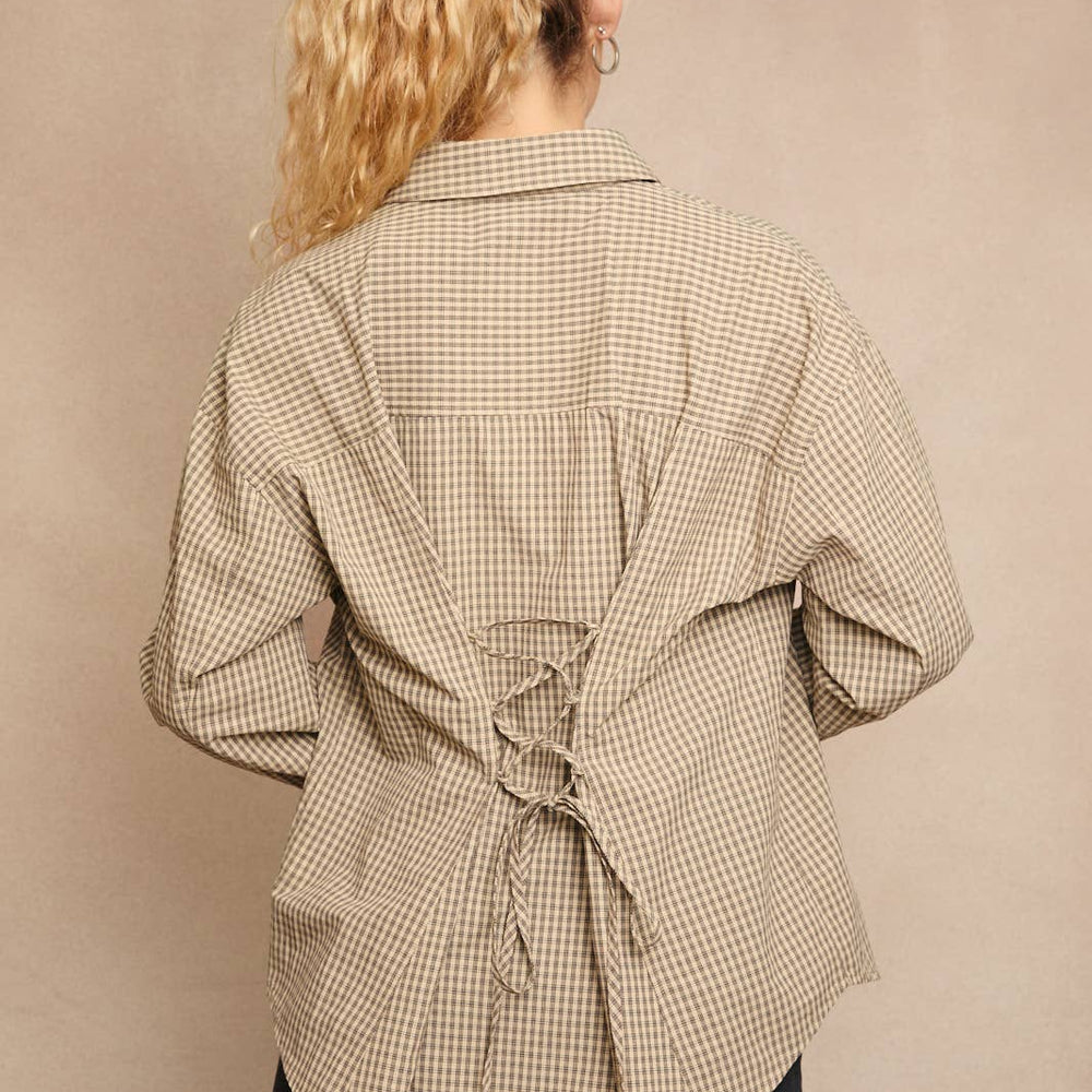 
                      
                        Collard Lace Up Back Detail Oversized Shirt
                      
                    