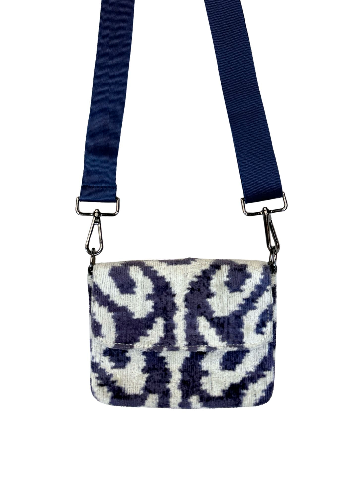 Wolf & Willa Navy & Cream Silk Ikat Crossbody Handbag