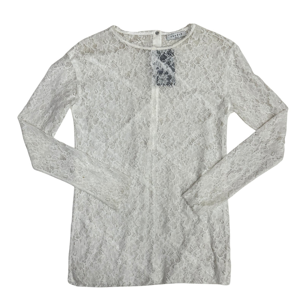 Pre-loved Sandro Paris White Lace Snap Back Blouse - Size M