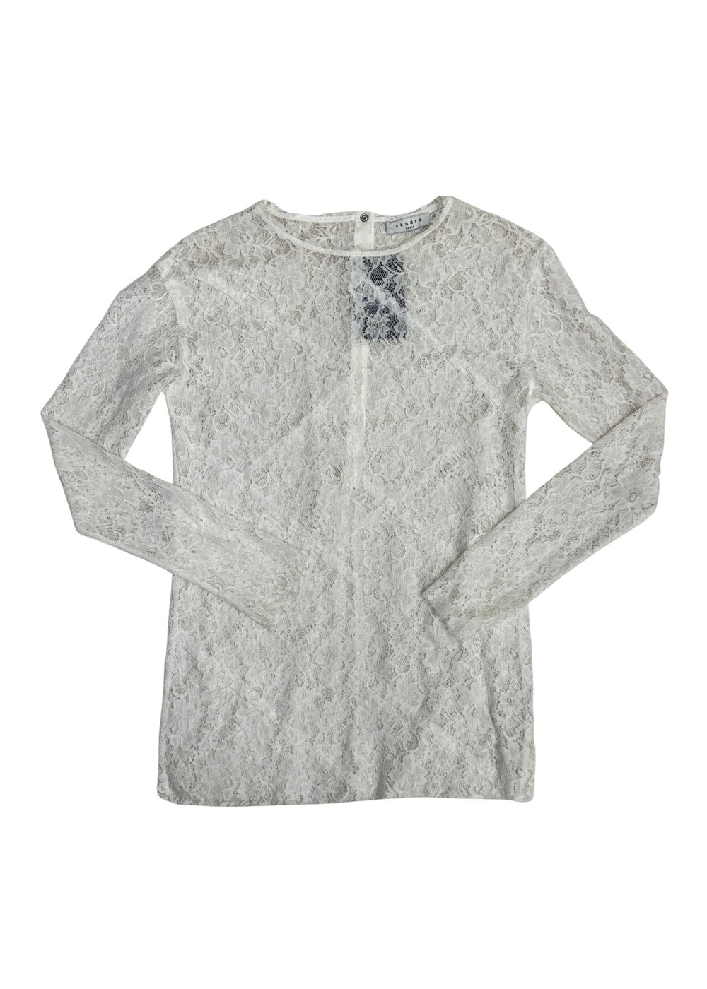 Pre-loved Sandro Paris White Lace Snap Back Blouse - Size M