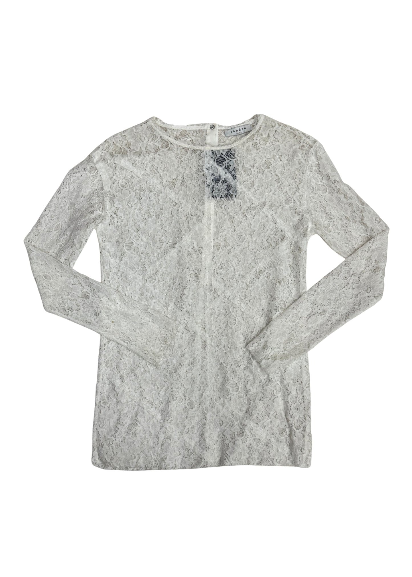 Pre-loved Sandro Paris White Lace Snap Back Blouse - Size M