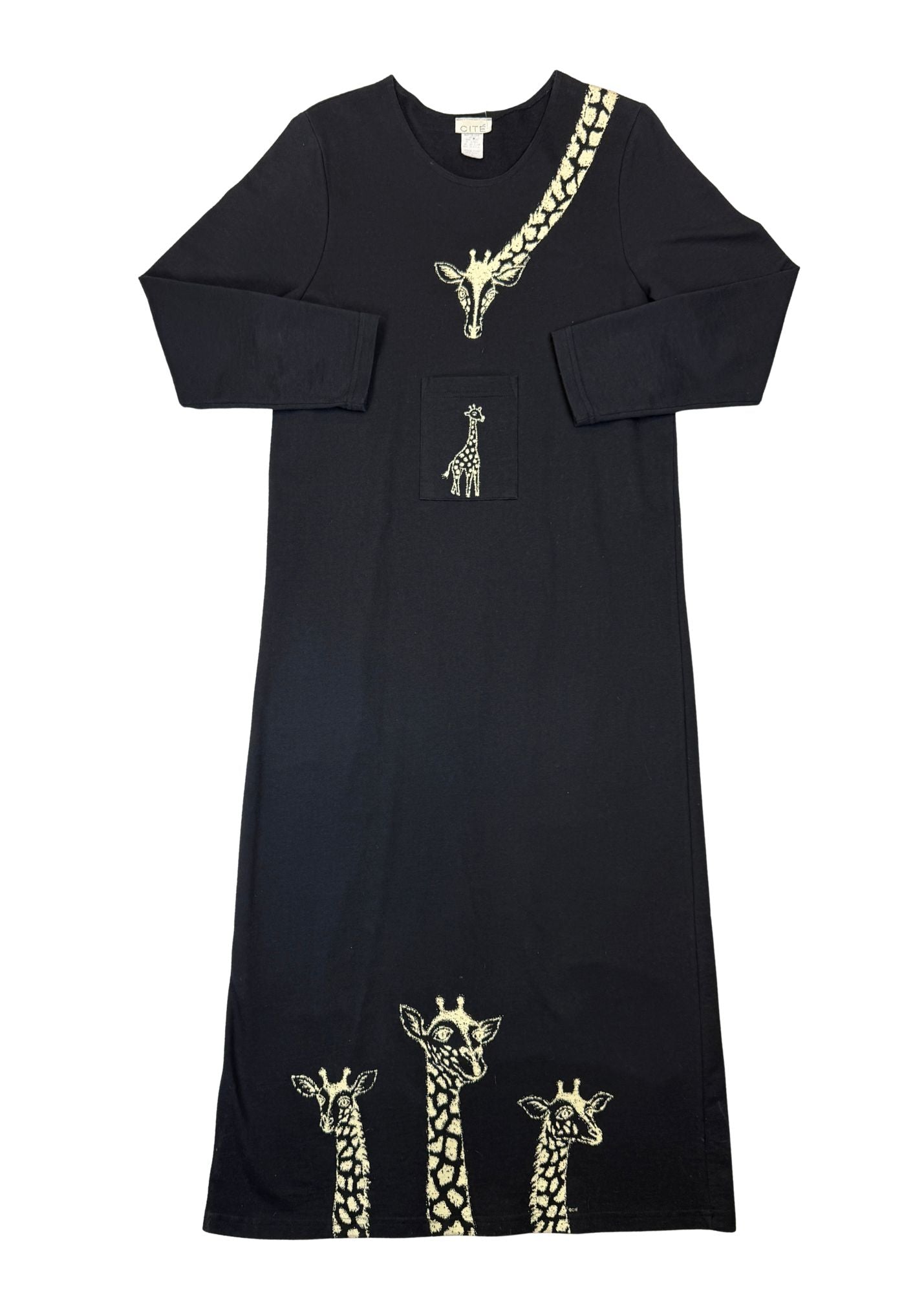 Vintage Cité Giraffe Maxi Dress - Size S (Beige or Black)