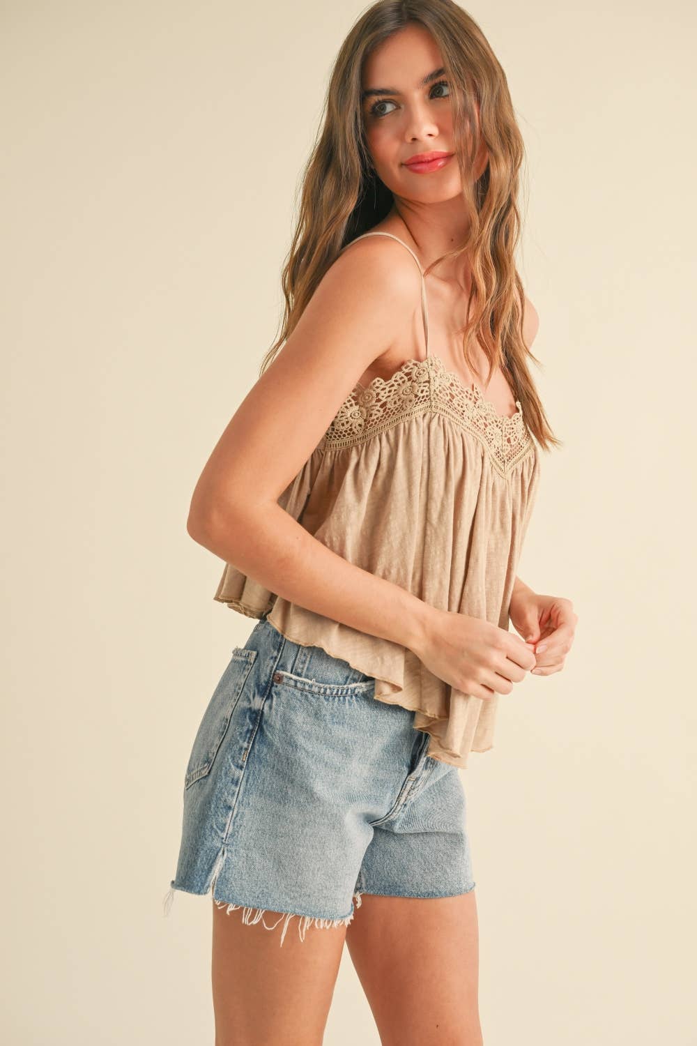 New Crochet Contrasted Tank Top