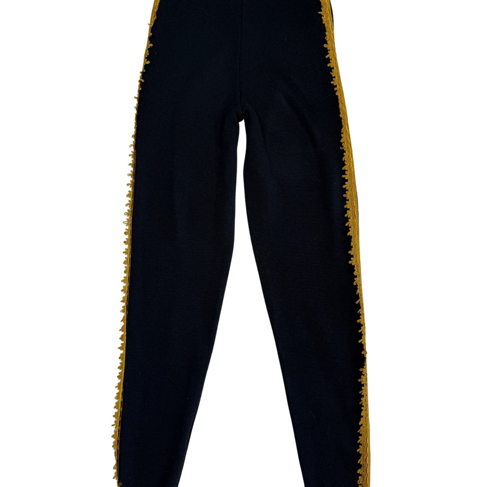 Vintage Black Knit Pants with Gold Trim Detail - Size XS