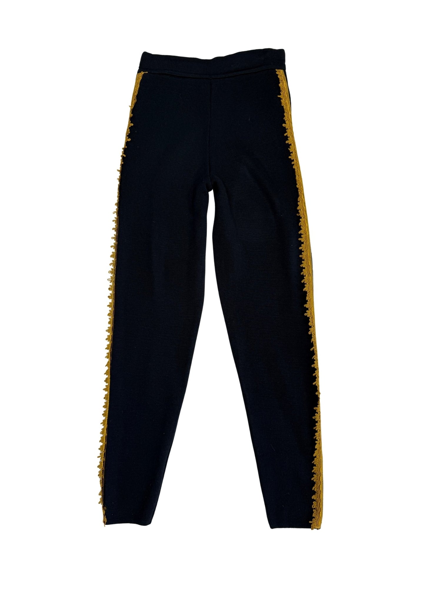 Vintage Black Knit Pants with Gold Trim Detail - Size XS