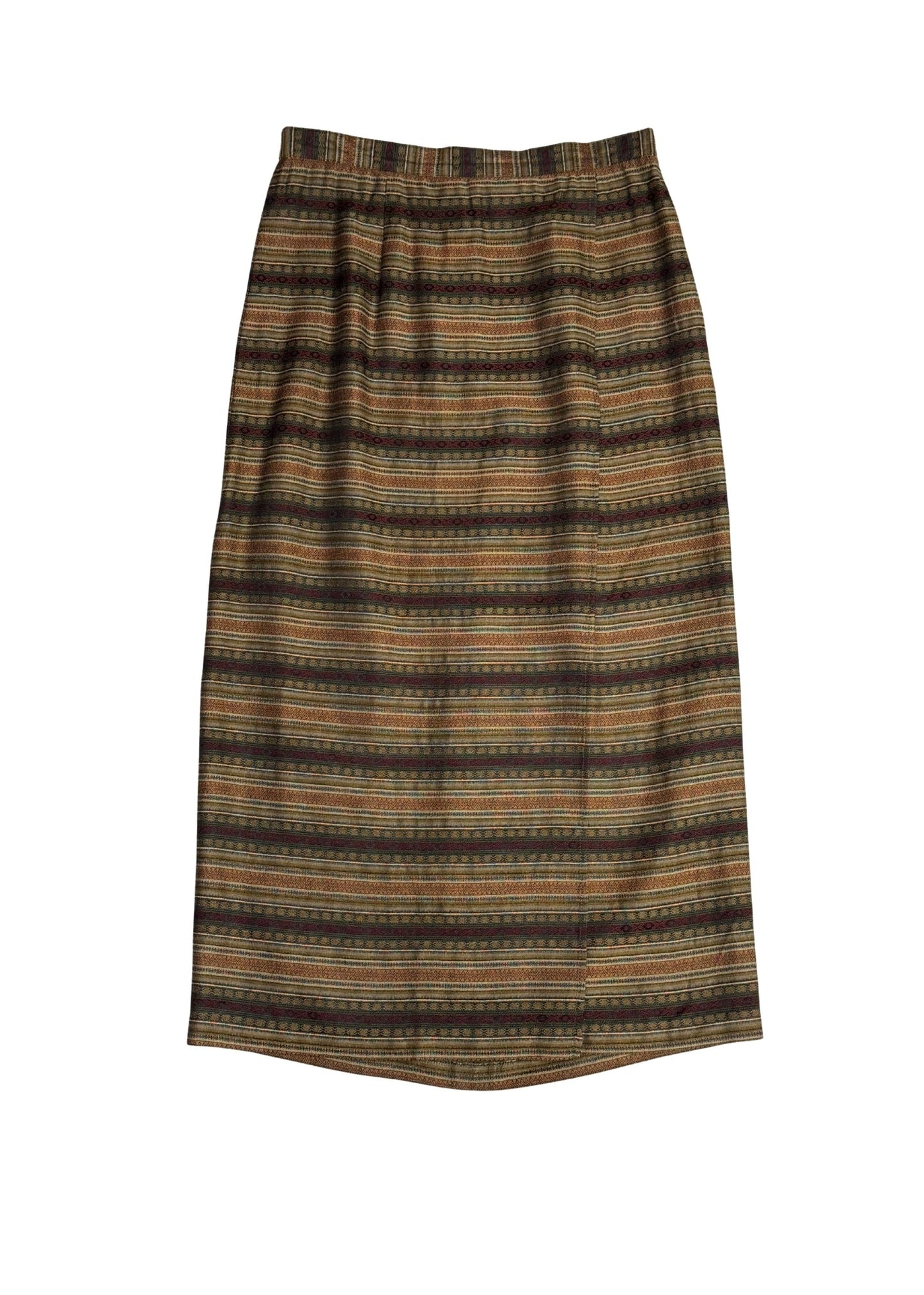 Vintage Faux Wrap Brocade Skirt In Earth Tones - Size L