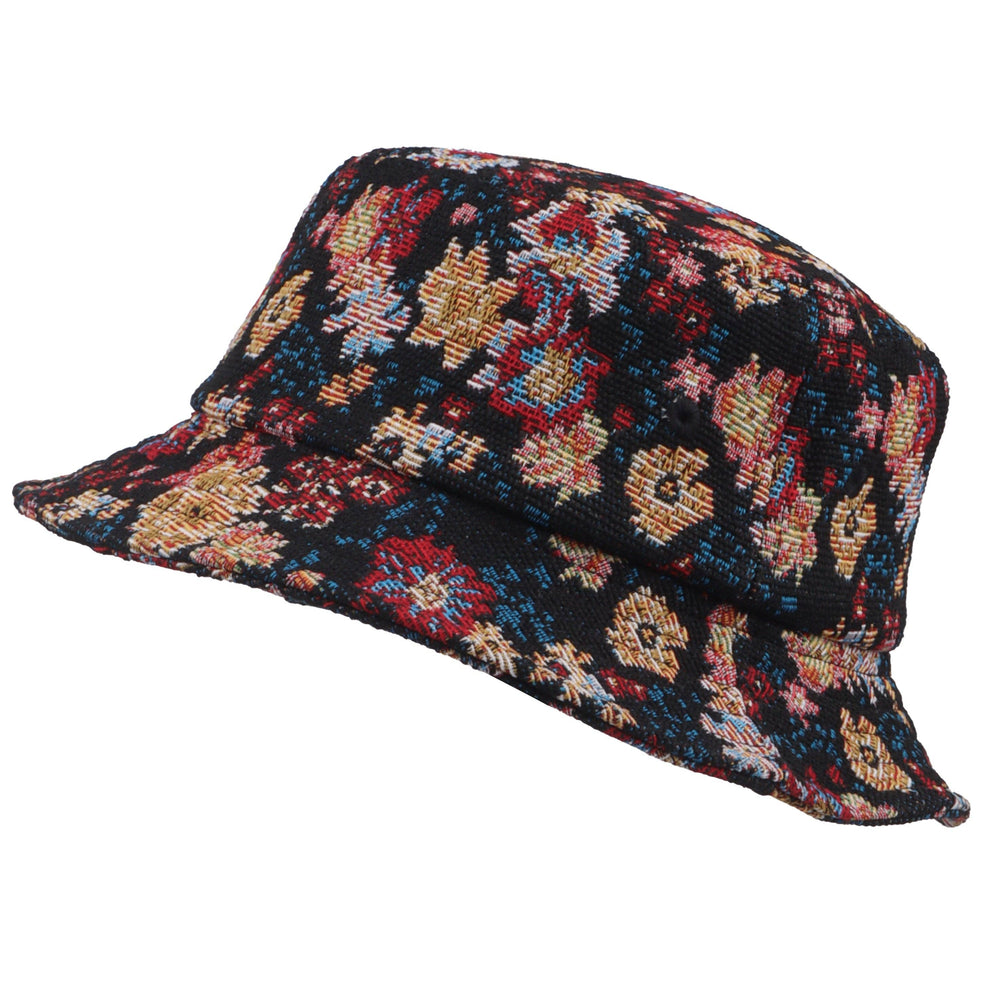 HatPhile Floral Tapestry Jacquard Bucket Hat - Black Floral