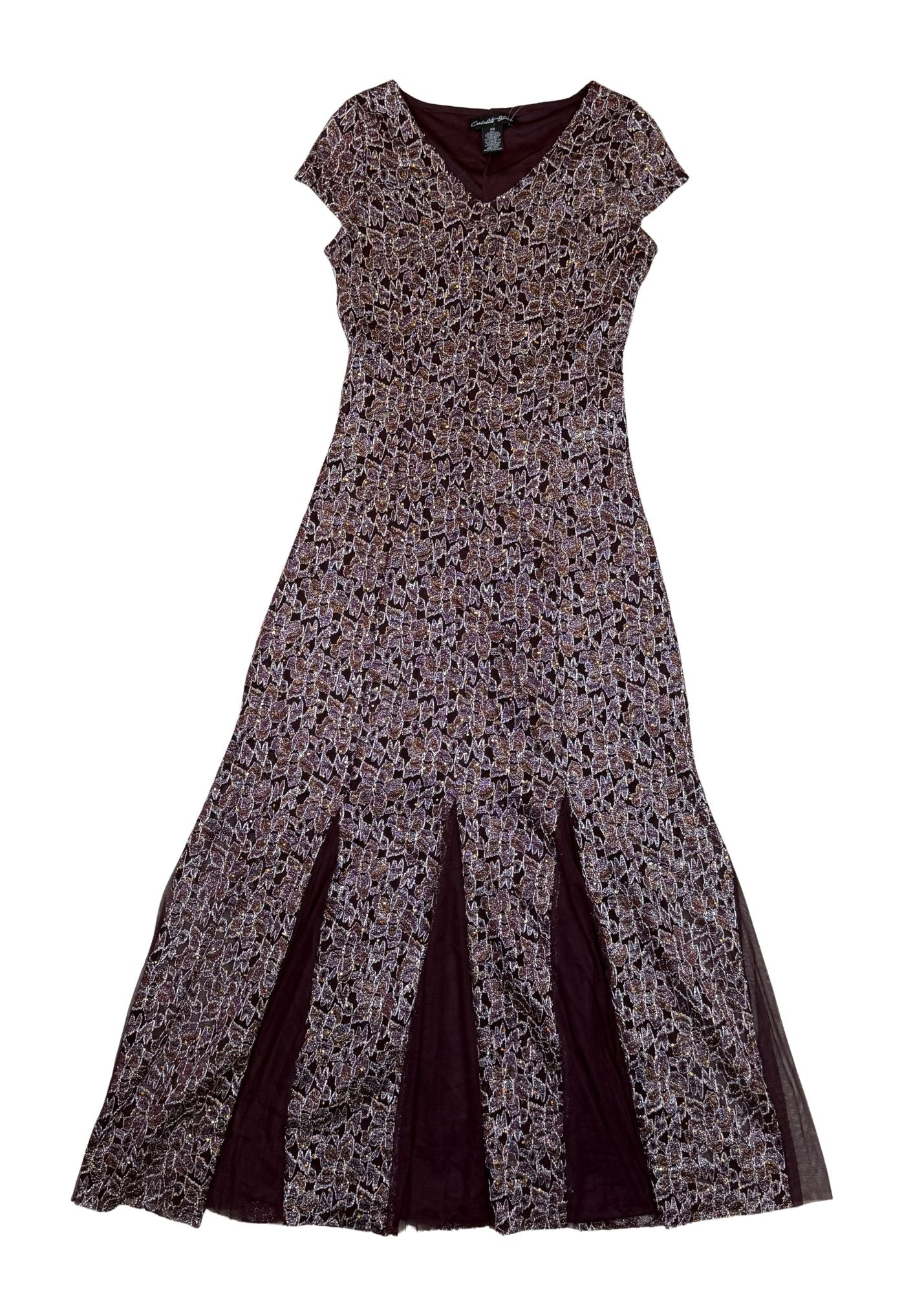 Pre-loved Cardolite Maroon & Metallic Lace Evening Dress - Size S